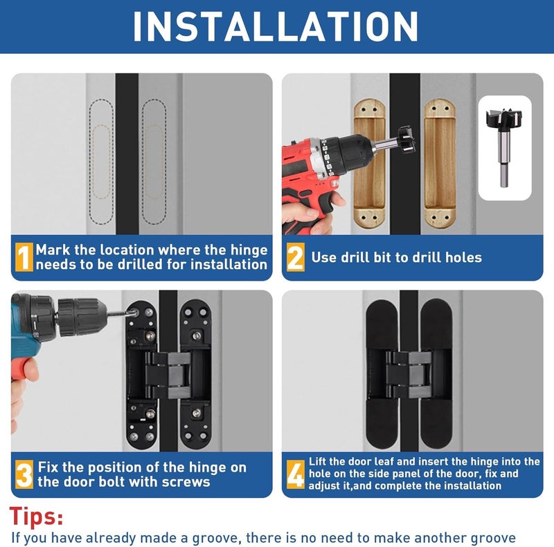 TamBee Hidden Hinges Concealed Door Hinge - Black, Zinc Alloy, Invisible, 3 Way Adjustable for Hidden Door, Bookcase Door and Secret Doors 6 Inch (1 Hinge) - Image 5